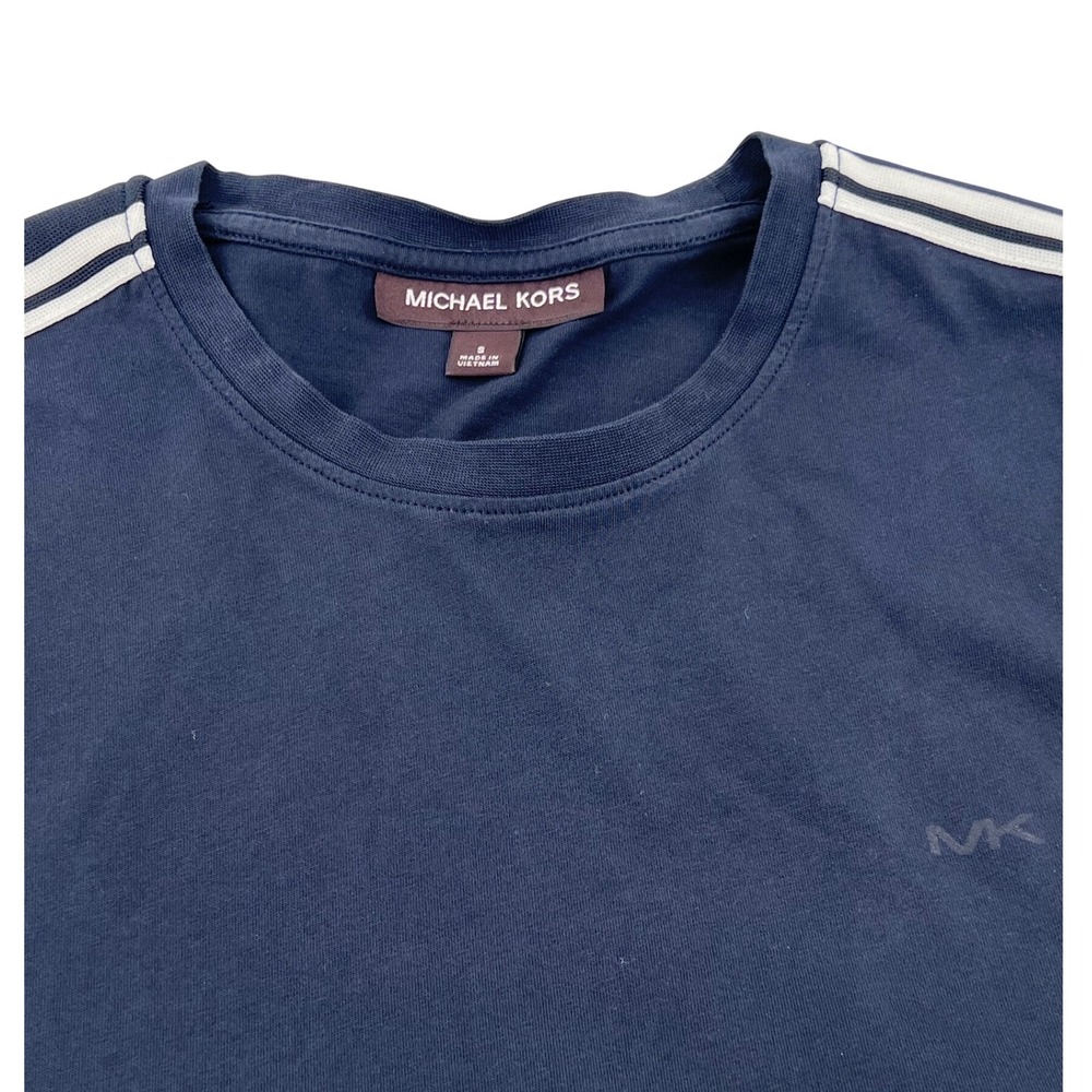 Michael Kors Mens Navy Blue T-Shirt with White Stripes Casual Top